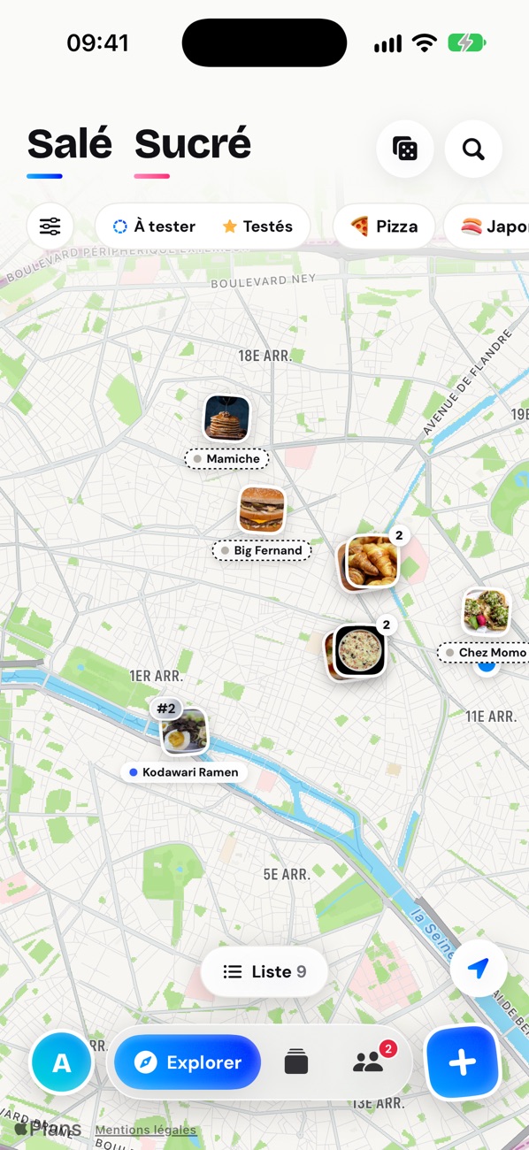 La carte de yumo avec les restos